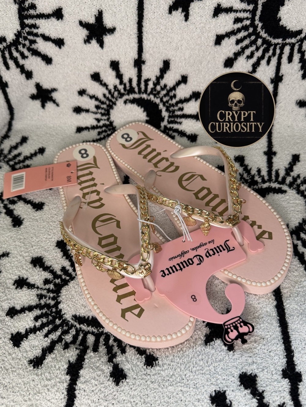Juicy Couture Pink Seashell Beach Flip Flops US 8